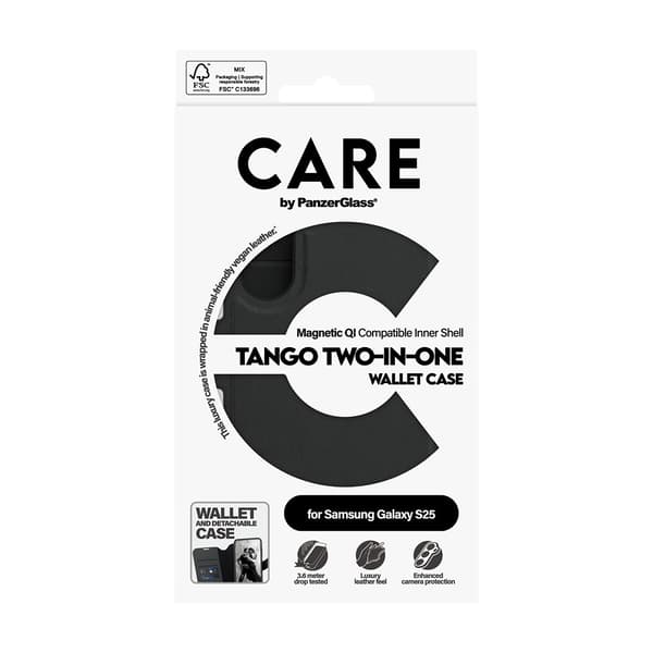 CARE by PanzerGlass Samsung Galaxy S25 Fodral Tango Two-in-One Wallet MagSafe Svart