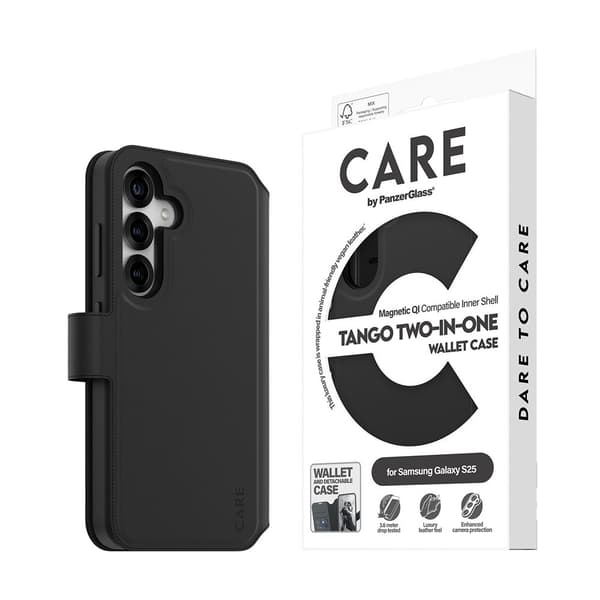 CARE by PanzerGlass Samsung Galaxy S25 Fodral Tango Two-in-One Wallet MagSafe Svart