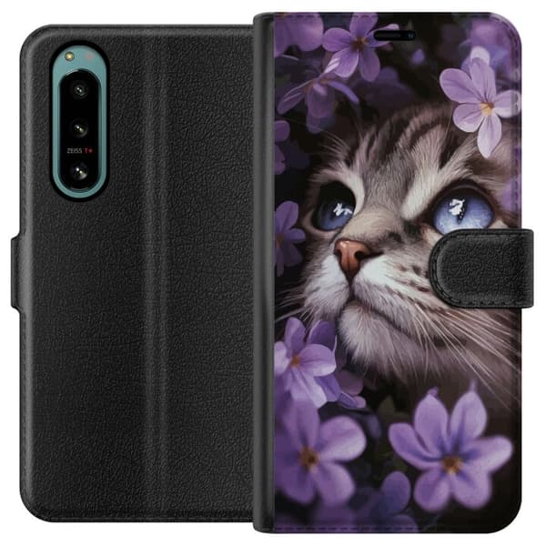 Sony Xperia 5 IV Plånboksfodral Kat och blommor