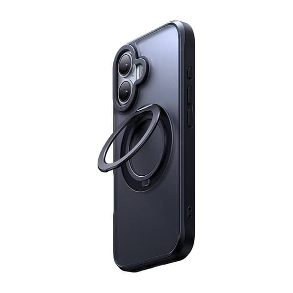 McDodo PC-4931 MagSafe kotelo iPhone 16 Plus -puhelimelle jalustalla (musta)
