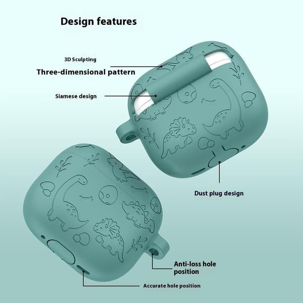 AirPods 4 Skal Med Dinosaurie Motiv Silikon Mörk Grön