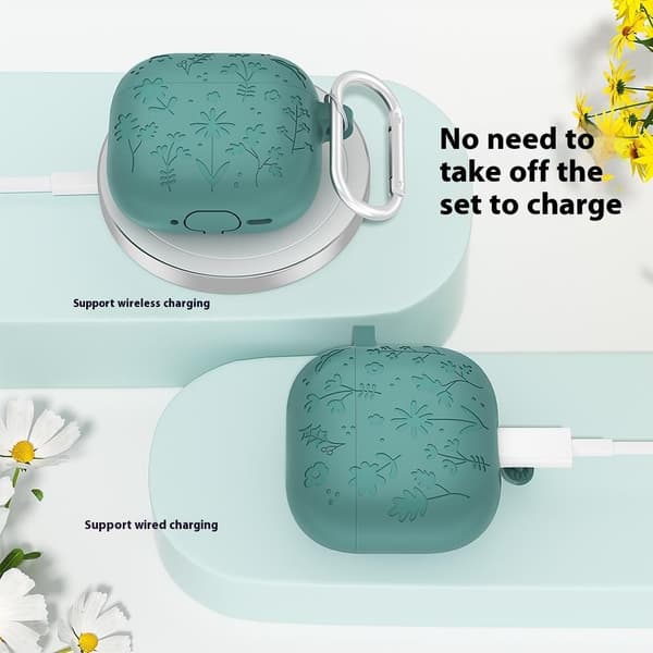 AirPods 4 Skal Med Motiv Blommor Silikon Grön