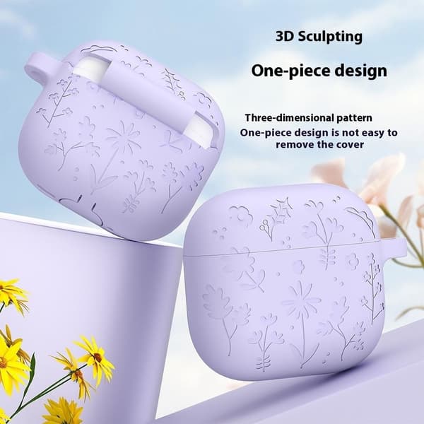 AirPods 4 Skal Med Motiv Blommor Silikon Mörk Grön