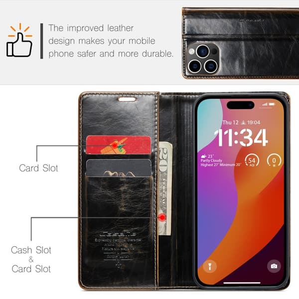 CASEME iPhone 16 Pro Fodral Oil Wax Flip Mörk Brun