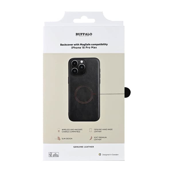 Buffalo iPhone 16 Pro Max Skal MagSafe Äkta Läder Svart
