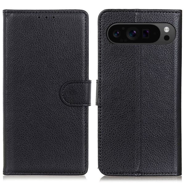 Google Pixel 9 Pro XL Fodral Litchi Läder Svart