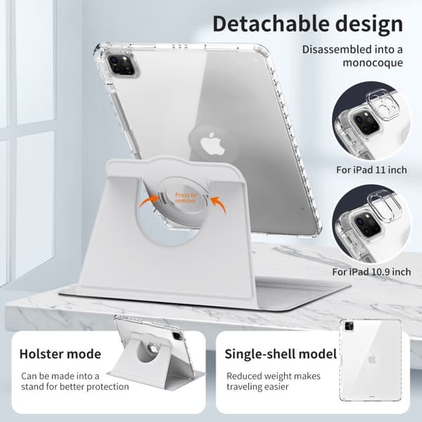 iPad Pro 11 2024 Fodral Hybrid Rotation Pennhållare Vit