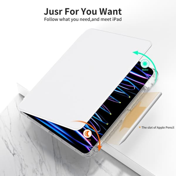 iPad Pro 11 2024 Fodral Hybrid Rotation Pennhållare Vit