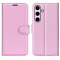 Miniatyrbild 1 av 6: Samsung Galaxy S24 FE Fodral Litchi Läder Textur Ljus Rosa