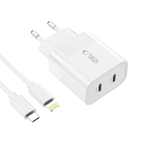 Tech-Protect 20W Väggladdare PD Inkl. USB-C Kabel Vit