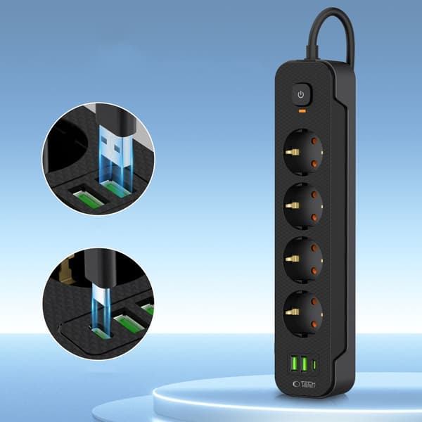 Tech-Protect 2 m Förgreningsdosa Med USB-C/USB-A Svart