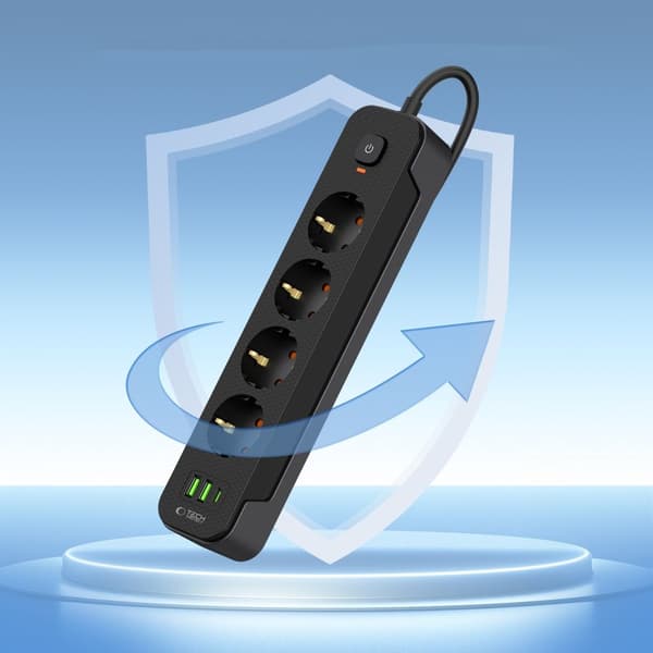 Tech-Protect 2 m Förgreningsdosa Med USB-C/USB-A Svart