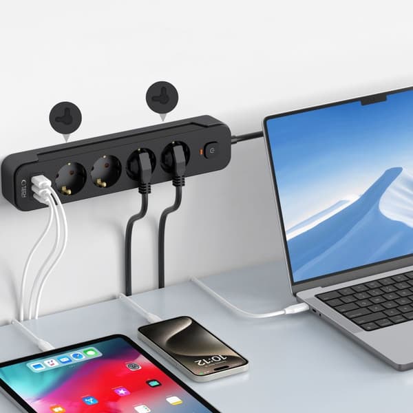 Tech-Protect 2 m Förgreningsdosa Med USB-C/USB-A Svart