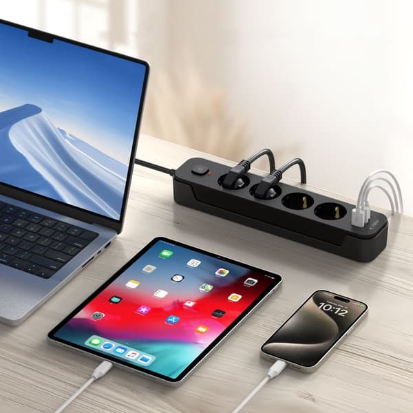Tech-Protect 2 m Förgreningsdosa Med USB-C/USB-A Svart