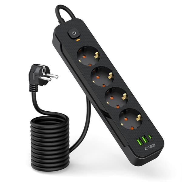 Tech-Protect 2 m Förgreningsdosa Med USB-C/USB-A Svart