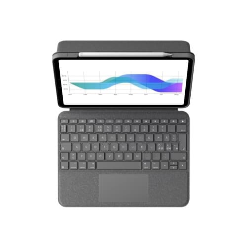 Logitech Folio Touch - tangentbord och foliefodral - med pekdyna - QWERTY - hela norden - oxford-grå Inmatningsenhet