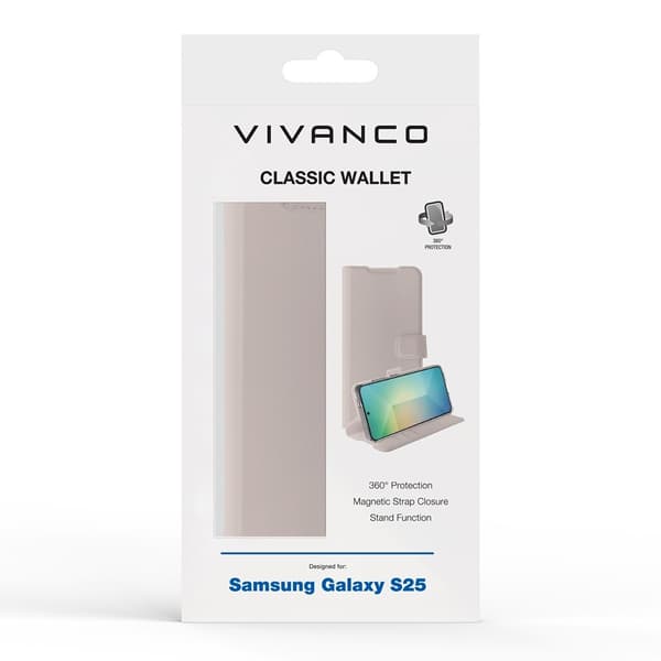 Vivanco Samsung Galaxy S25 Kotelo Classic Wallet Greige