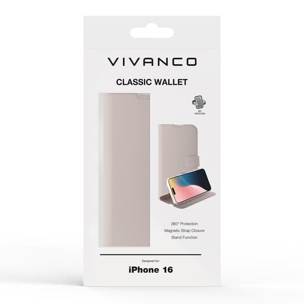 Vivanco iPhone 16 Kotelo Classic Wallet Greige
