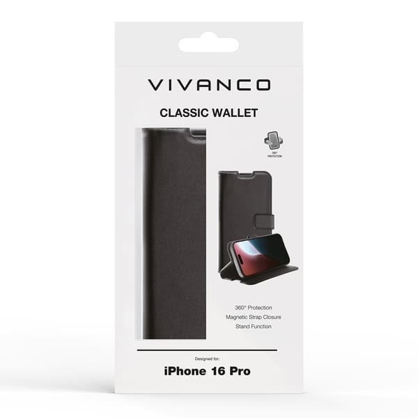 Vivanco iPhone 16 Pro Etui Classic Wallet Svart