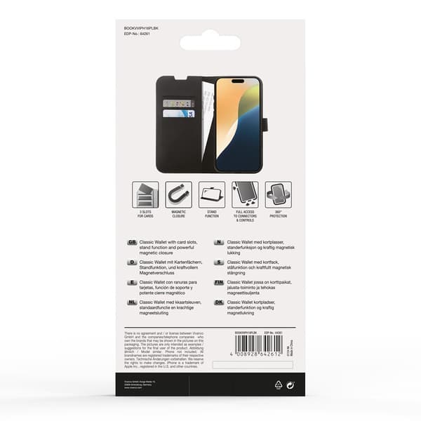 Vivanco iPhone 16 Plus Kotelo Classic Wallet Musta