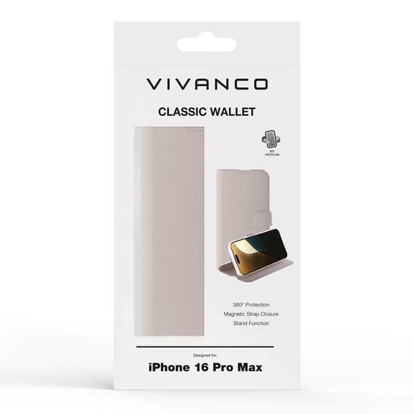 Vivanco iPhone 16 Pro Max Fodral Classic Wallet Greige