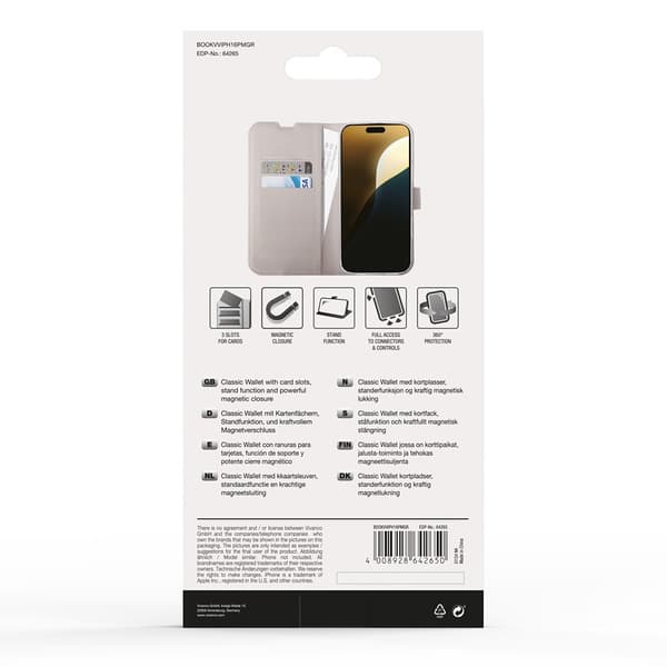 Vivanco iPhone 16 Pro Max Fodral Classic Wallet Greige