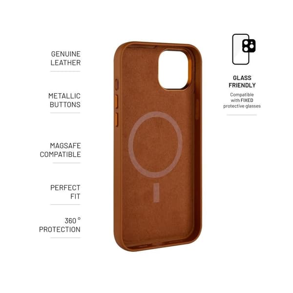 Fixed iPhone 16 Kuori MagLeather Ruskea