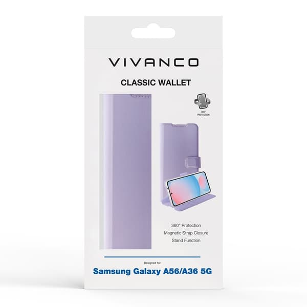 Vivanco Samsung Galaxy A36/Galaxy A56 Kotelo Classic Wallet Lavender