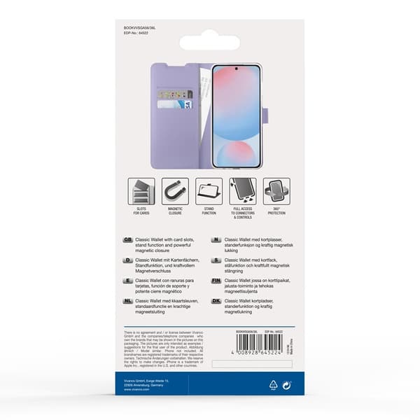 Vivanco Samsung Galaxy A36/Galaxy A56 Kotelo Classic Wallet Lavender
