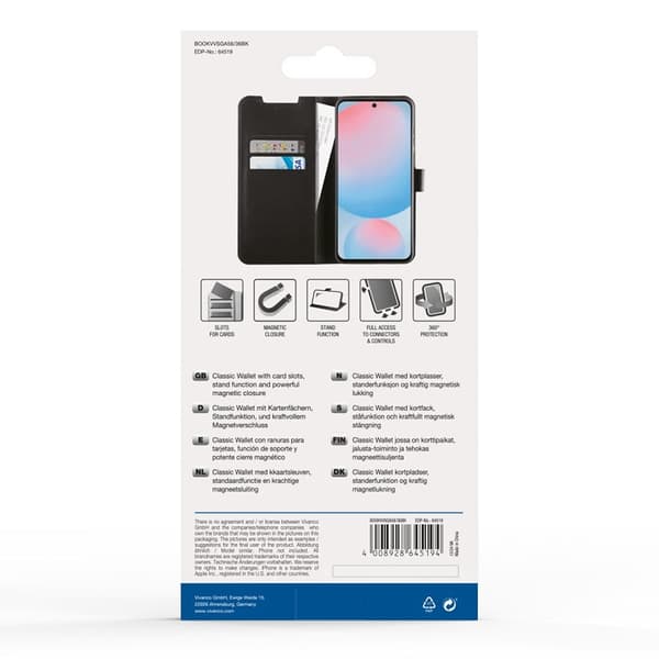Vivanco Samsung Galaxy A36/Galaxy A56 Kotelo Classic Wallet Musta