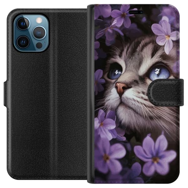 Apple iPhone 12 Pro Max Lommeboketui Katt og blomster