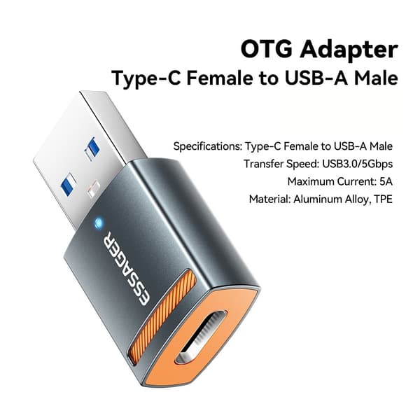 ESSAGER USB-A 3.0 Till USB-C Adapter Grå