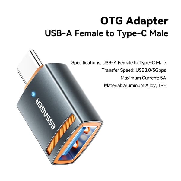 ESSAGER USB-C Till USB-A Adapter Grå