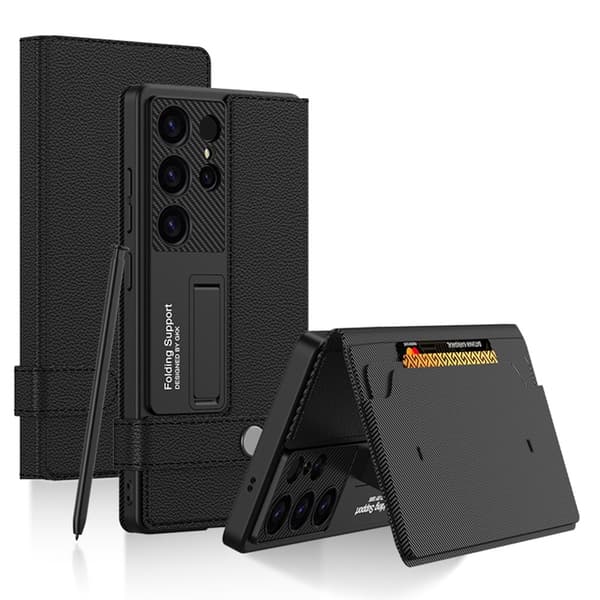 GKK Galaxy S25 Ultra Fodral Kickstand Läder Svart