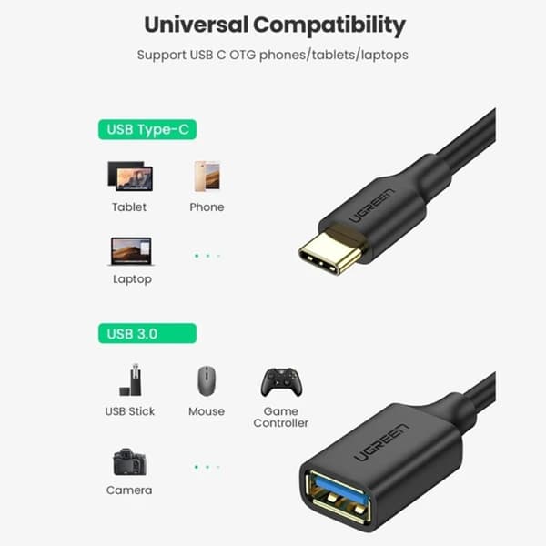 UGREEN USB-C Hane - USB-A 3.0 Hona Adapter Svart