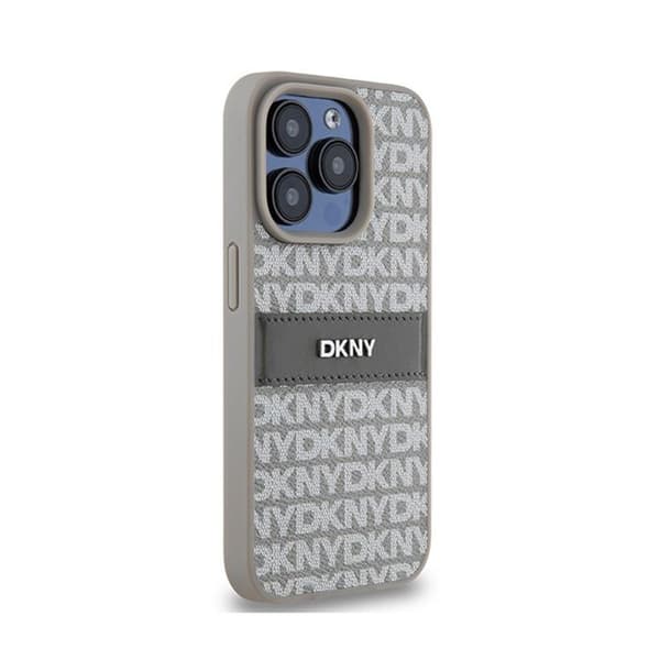 DKNY Leather Mono Stripe & Metal Logo - iPhone 15 Pro Fodral (beige)