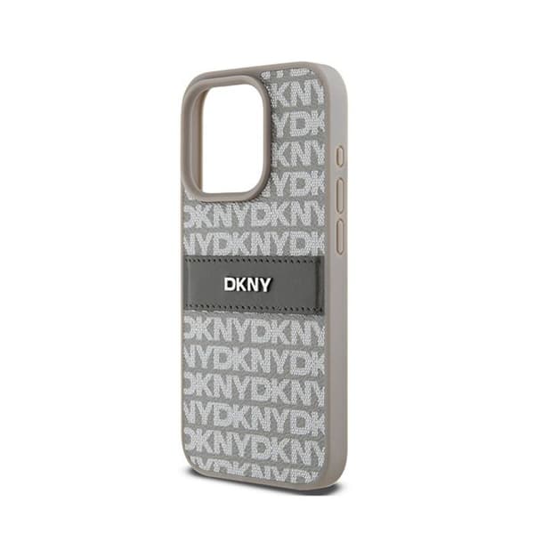 DKNY Leather Mono Stripe & Metal Logo - iPhone 15 Pro Fodral (beige)
