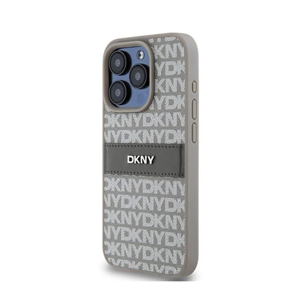 DKNY Leather Mono Stripe & Metal Logo - iPhone 15 Pro Fodral (beige)