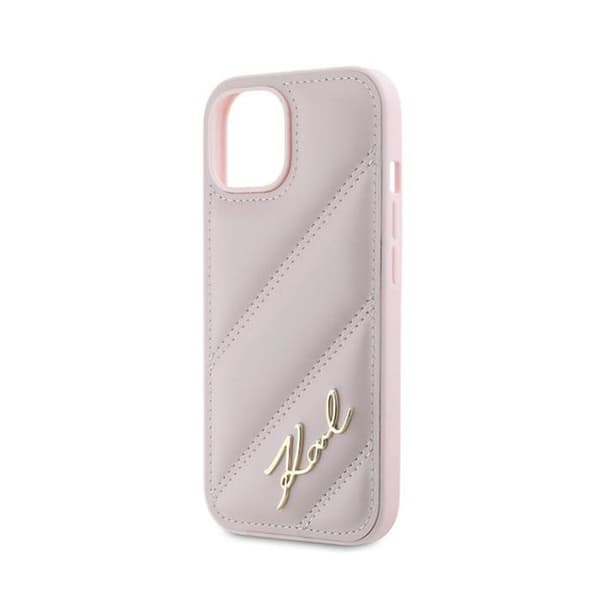 Karl Lagerfeld Diagonal Quilted Script - Fodral för iPhone 14/15/13 (Rosa)