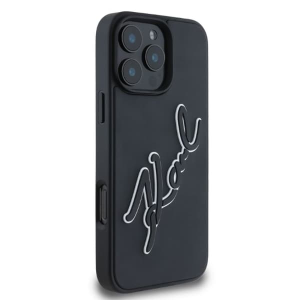 Coque för iPhone 16 Pro Max - Karl Lagerfeld Design 3D (KLHCP16X3DR3DRKSDLK) - Signatur i gummi