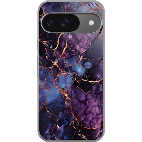 Google Pixel 9 Läpinäkyvä kuori Marmori Sininen Violetti