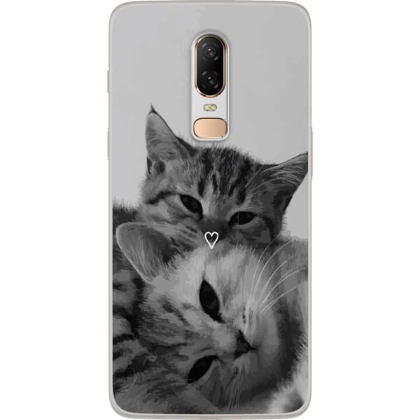 OnePlus 6 Gjennomsiktig deksel Katt Hjerte