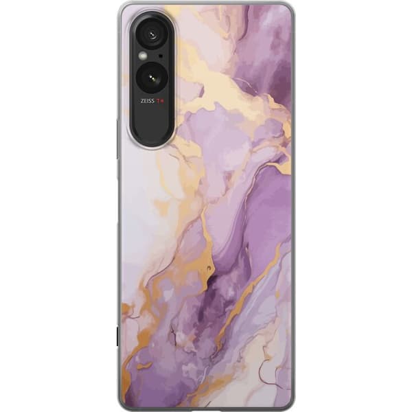Sony Xperia 5 V Läpinäkyvä kuori Marmori Violetti Kulta