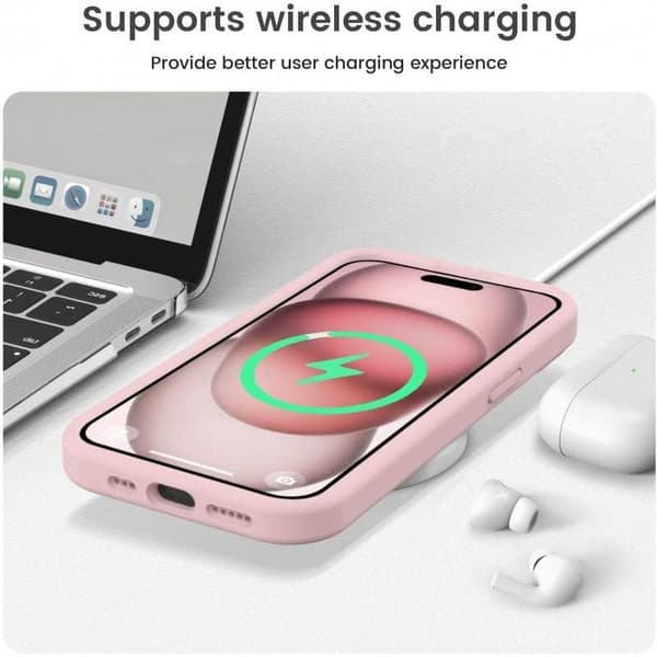 iPhone 16 Gummibelagt Skal med Kameraskydd Liquid V2 - Rosa