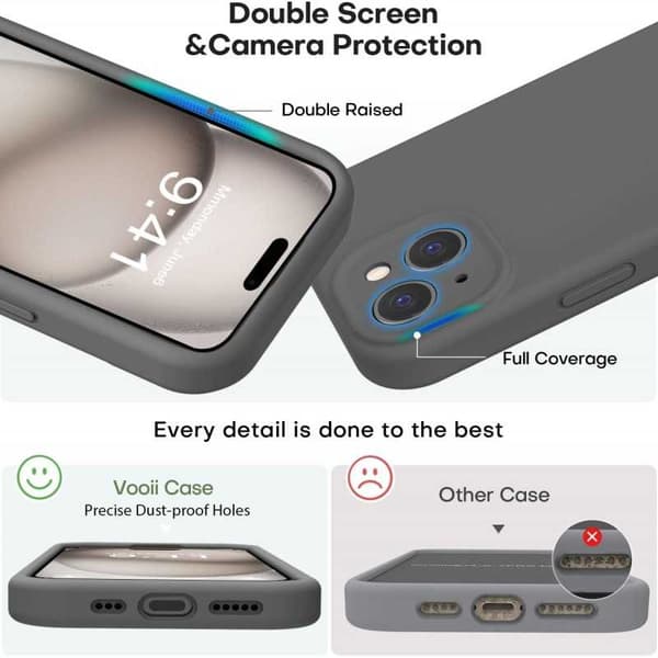 iPhone 16 Gummibelagt Skal med Kameraskydd Liquid V2 - Grå