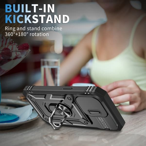 iPhone 15 Pro Max Hybridskal med Ringhållare & Kameraskydd - Svart
