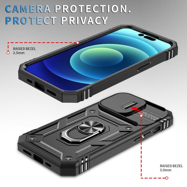 iPhone 15 Pro Max Hybridskal med Ringhållare & Kameraskydd - Svart