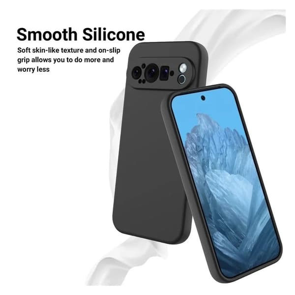 Google Pixel 9 Pro XL Gummibelagd Mattsvart Skal Kameraskydd Liquid - Svart