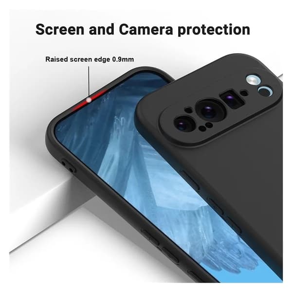 Google Pixel 9 Pro XL Gummibelagd Mattsvart Skal Kameraskydd Liquid - Svart