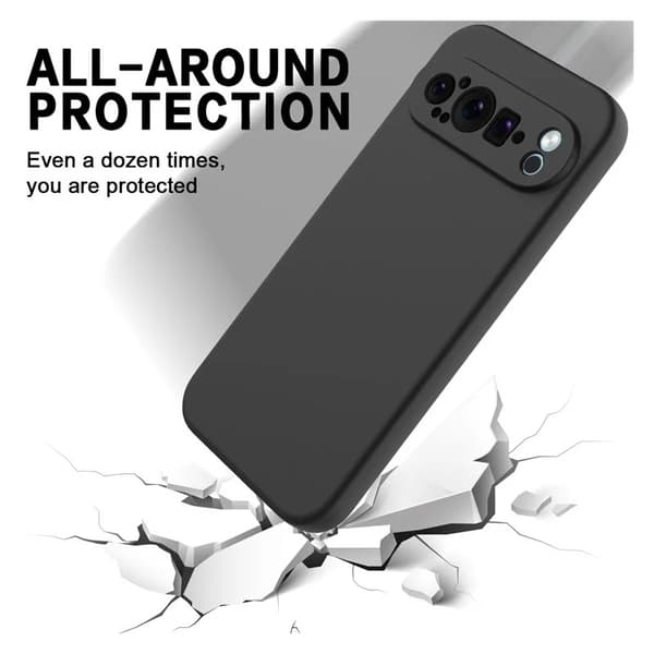 Google Pixel 9 Pro XL Gummibelagd Mattsvart Skal Kameraskydd Liquid - Svart